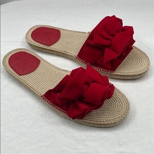 NEW! Vie Benie Red Velvet Ruffle Slide Sandals. EU40.